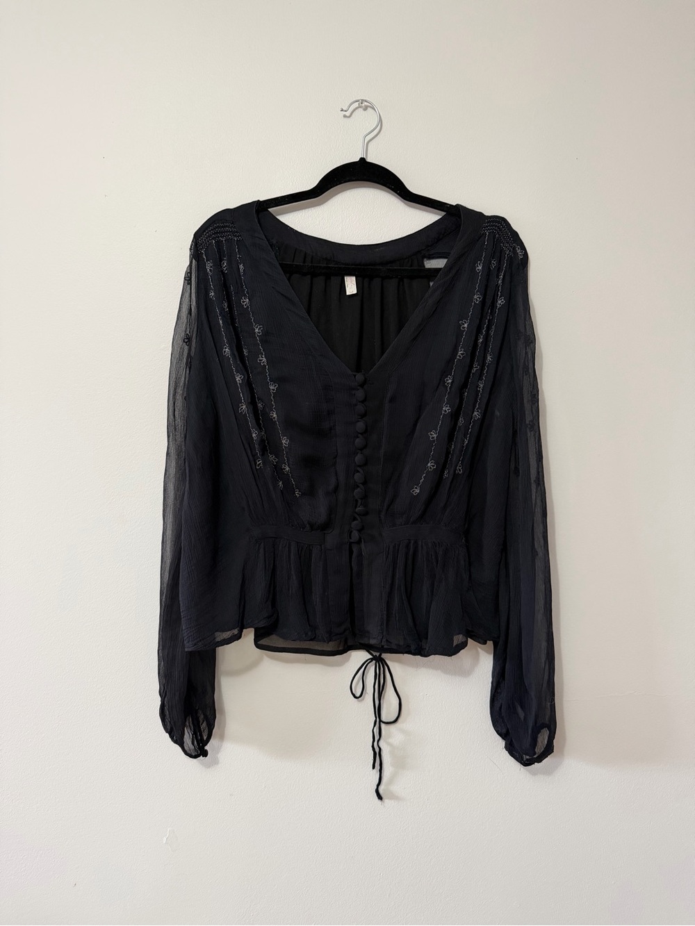 Free People Black Long Sleeve Blouse